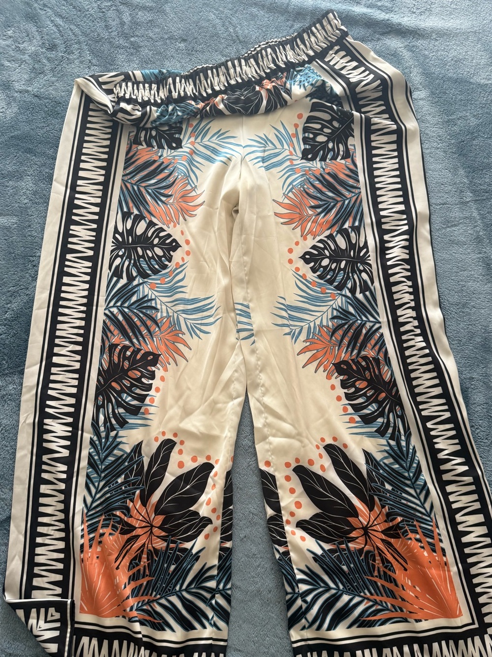 Joie Tropical Print Wide-Leg Pull-On Pants - Cream/Coral/Teal